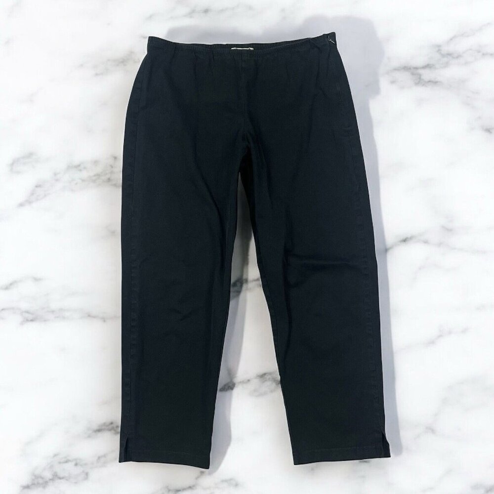 Eileen Fisher Pants Size Medium Black Crop Side Zip Capri Organic Cotton - Picture 3 of 10